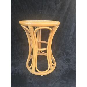 18" Vintage Bamboo Rattan Woven Top Accent Table Retro Bohemian Style